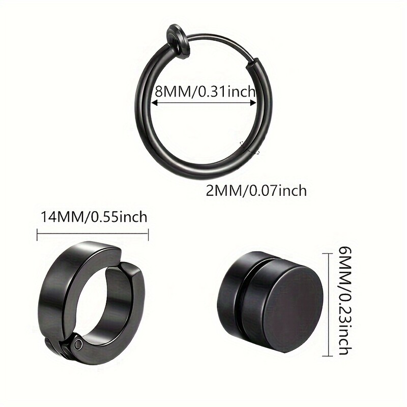 6 buc din oțel inoxidabil cercei magnetici, fără piercing, unisex CZ, clemă pentru ureche, pentru femei, bărbați, modă, punk, hip hop, set de cercei