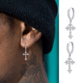 Cercei încrucișați pentru bărbați, cercei cu cerc de metal cu incrustație de zircon AAA, cadouri hip hop de lux Rap bijuterii cool