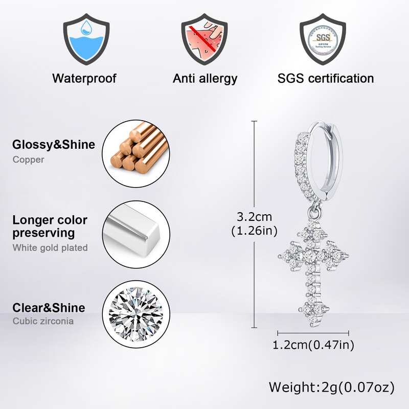 Cercei încrucișați pentru bărbați, cercei cu cerc de metal cu incrustație de zircon AAA, cadouri hip hop de lux Rap bijuterii cool