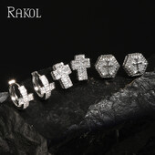 RAKOL 1Pair Punk Ασημί Χρώμα Σταυρωτά Σκουλαρίκια Iced Out Zirconia Hiphop Trend Κοσμήματα για Ανδρικά Αγόρια Rave Party