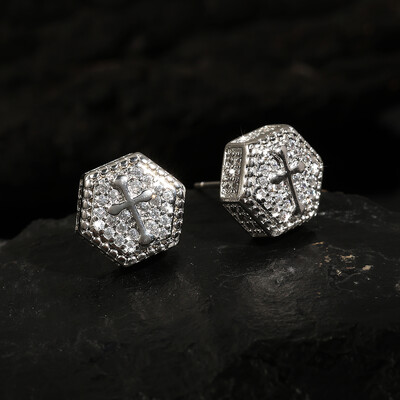 RAKOL 1Pair Punk Ασημί Χρώμα Σταυρωτά Σκουλαρίκια Iced Out Zirconia Hiphop Trend Κοσμήματα για Ανδρικά Αγόρια Rave Party