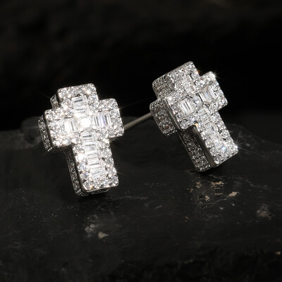 RAKOL 1Pair Punk Ασημί Χρώμα Σταυρωτά Σκουλαρίκια Iced Out Zirconia Hiphop Trend Κοσμήματα για Ανδρικά Αγόρια Rave Party