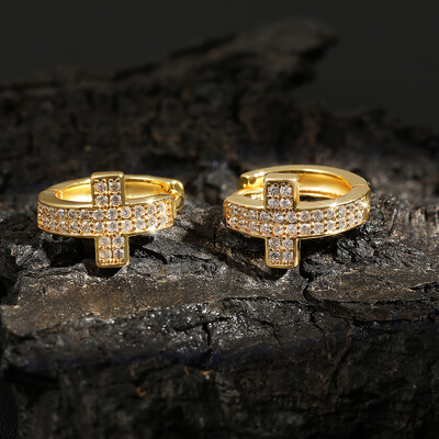 RAKOL 1Pair Punk Ασημί Χρώμα Σταυρωτά Σκουλαρίκια Iced Out Zirconia Hiphop Trend Κοσμήματα για Ανδρικά Αγόρια Rave Party