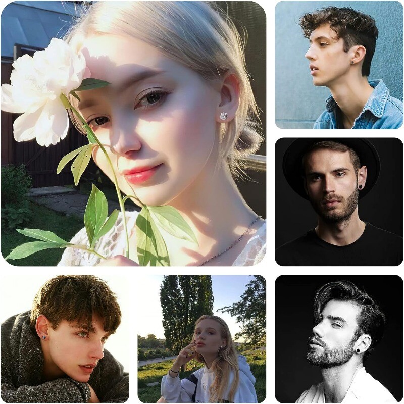 4 pāri nerūsējošā tērauda magnētiski auskari vīriešiem sievietēm, CZ magnēts viltoti auskari bez caurduršanas auskaru saspraudes komplekts