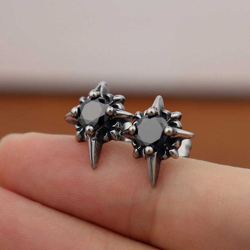 Tendință de modă farmec cercei cu piatră neagră din oțel inoxidabil Punk hip hop cercei stea pentru bărbați bijuterii cuplu Accesorii cadou