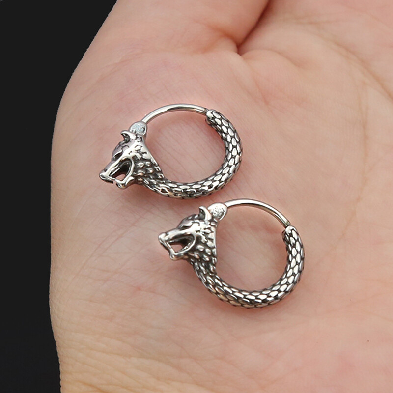Madingi vintažiniai vikingų vilko auskarai vyrams berniukui 316L nerūdijančio plieno gyvūnų auskarai pankų hiphopo vakarėliui papuošalai Dovanos didmeninė prekyba