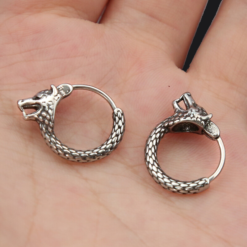 Madingi vintažiniai vikingų vilko auskarai vyrams berniukui 316L nerūdijančio plieno gyvūnų auskarai pankų hiphopo vakarėliui papuošalai Dovanos didmeninė prekyba