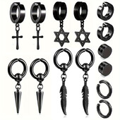 1 pereche de cercei cu șuruburi magnetice din oțel inoxidabil negru pentru bărbați și femei.