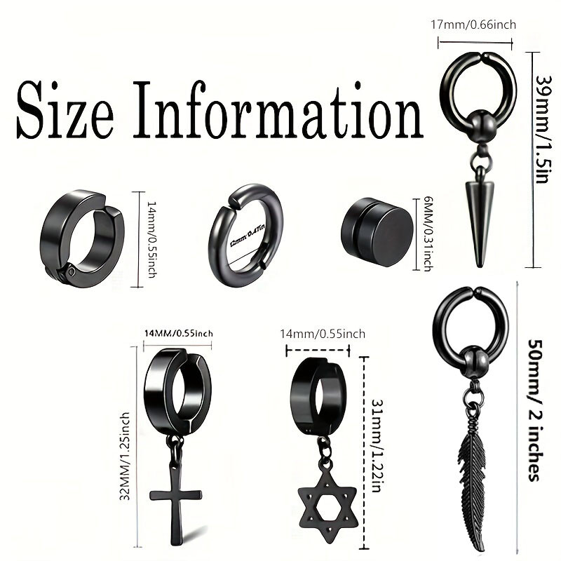 1 pereche de cercei cu șuruburi magnetice din oțel inoxidabil negru pentru bărbați și femei.