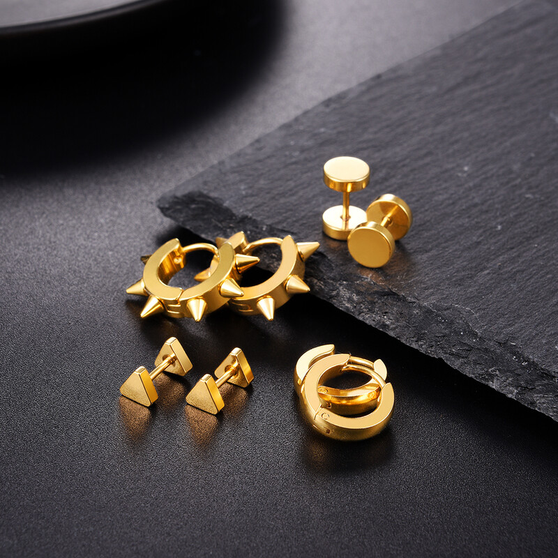 U7 3/4 pāri/komplekts Nerūsējošā tērauda auskaru komplekti vīriešiem Sieviešu smailes apaļas kniedes apaļas lodveida sirds zvaigzne vienkāršas unisex ikdienas rotaslietas