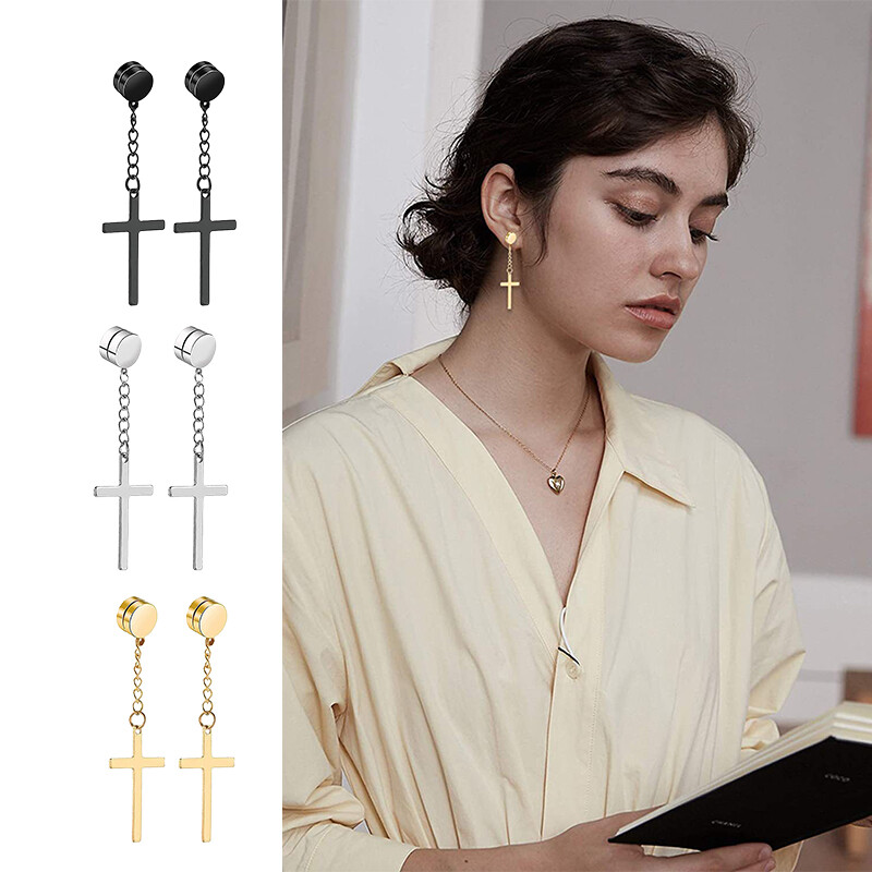 Set de 2 bucăți punk pentru bărbați cu magnet puternic pentru urechi, cercei fără piercing, cercei falși, cadou pentru iubitul iubitului, bijuterii, cadou