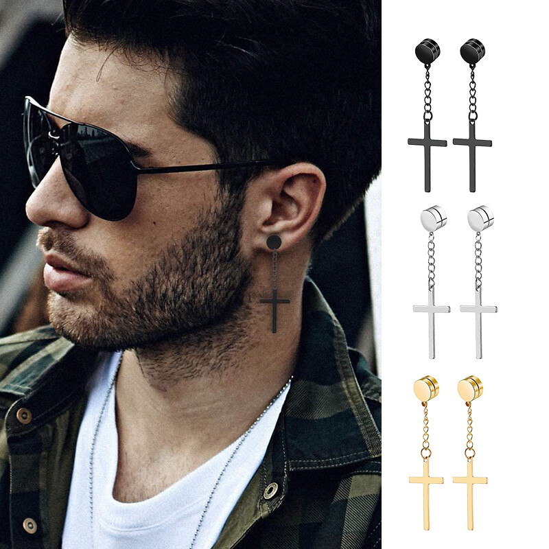 Set de 2 bucăți punk pentru bărbați cu magnet puternic pentru urechi, cercei fără piercing, cercei falși, cadou pentru iubitul iubitului, bijuterii, cadou