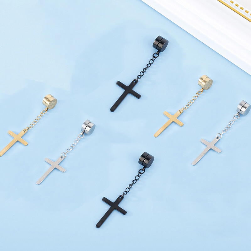 Set de 2 bucăți punk pentru bărbați cu magnet puternic pentru urechi, cercei fără piercing, cercei falși, cadou pentru iubitul iubitului, bijuterii, cadou