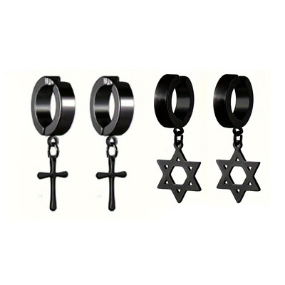 7 perechi de cercei magnetici negri, cercei cu agrafă din oțel inoxidabil pentru bărbați, cercei cu cruce falsă, cleme pentru urechi
