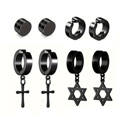 7 perechi de cercei magnetici negri, cercei cu agrafă din oțel inoxidabil pentru bărbați, cercei cu cruce falsă, cleme pentru urechi