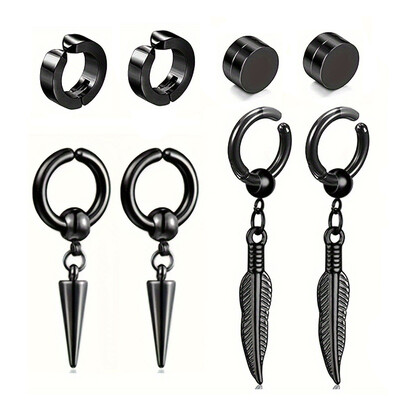 7 perechi de cercei magnetici negri, cercei cu agrafă din oțel inoxidabil pentru bărbați, cercei cu cruce falsă, cleme pentru urechi
