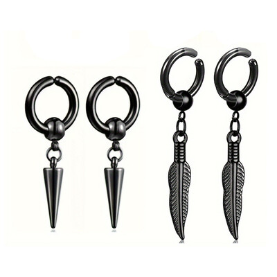 7 perechi de cercei magnetici negri, cercei cu agrafă din oțel inoxidabil pentru bărbați, cercei cu cruce falsă, cleme pentru urechi