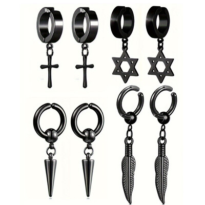 7 perechi de cercei magnetici negri, cercei cu agrafă din oțel inoxidabil pentru bărbați, cercei cu cruce falsă, cleme pentru urechi
