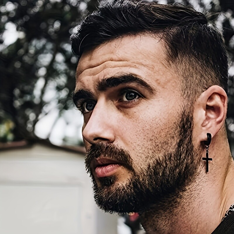 7 perechi de cercei magnetici negri, cercei cu agrafă din oțel inoxidabil pentru bărbați, cercei cu cruce falsă, cleme pentru urechi