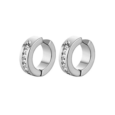 1 pereche de cercei magnetici din oțel inoxidabil, fără piercing, cu incrustare cu zirconiu cubic, set de cercei cu cerc pentru bărbați și femei