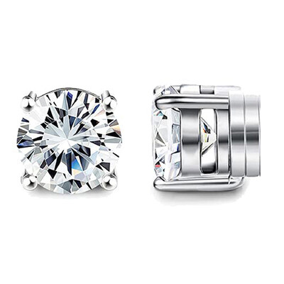 1 pereche de cercei magnetici din oțel inoxidabil, fără piercing, cu incrustare cu zirconiu cubic, set de cercei cu cerc pentru bărbați și femei