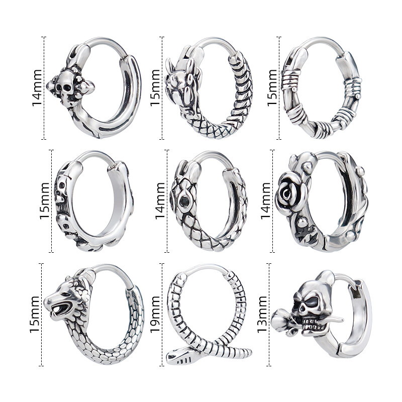 Panka personība serpentīna galvaskauss pūķa lapsas stīpām auskari no nerūsējošā tērauda vīriešiem sievietēm rotaslietas auskari