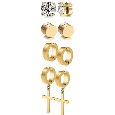 4 perechi de cercei magnetici din oțel inoxidabil - stil gotic hip hop, știfturi fără durere cu agrafă pentru moda stradă