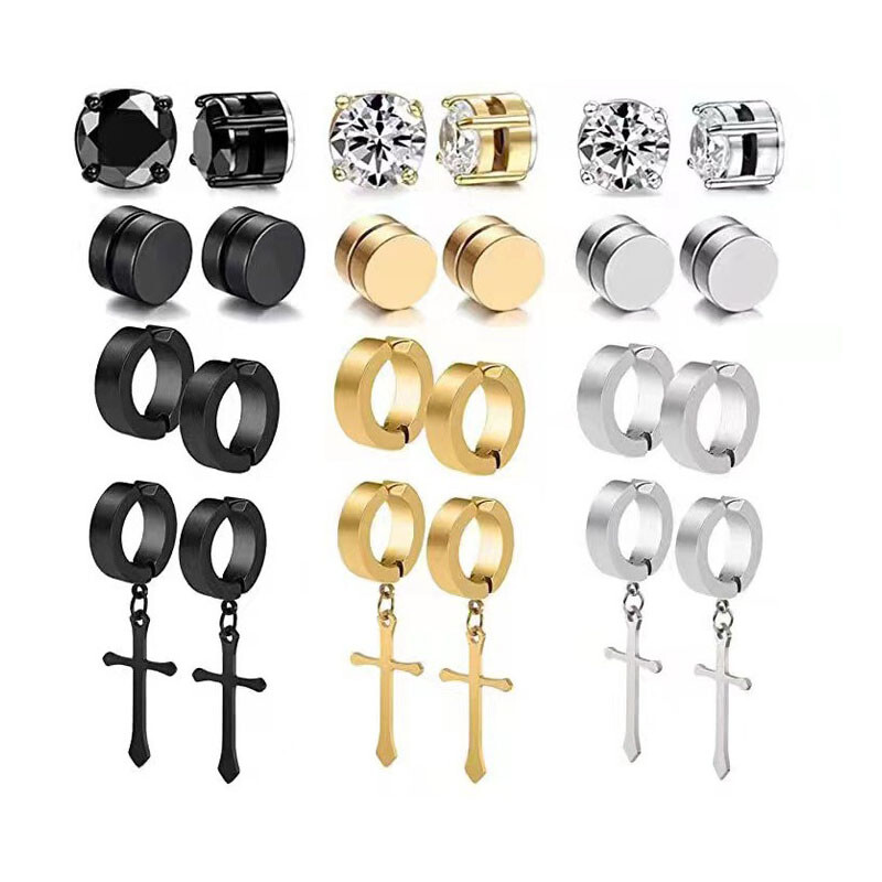 4 perechi de cercei magnetici din oțel inoxidabil - stil gotic hip hop, știfturi fără durere cu agrafă pentru moda stradă