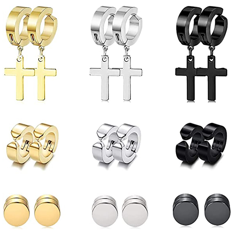 1 pereche de cercei cu pandantiv cu cruce din oțel inoxidabil pentru femei, hip hop, punk, bărbați, cercei cu piercing fals magnetici, bijuterii