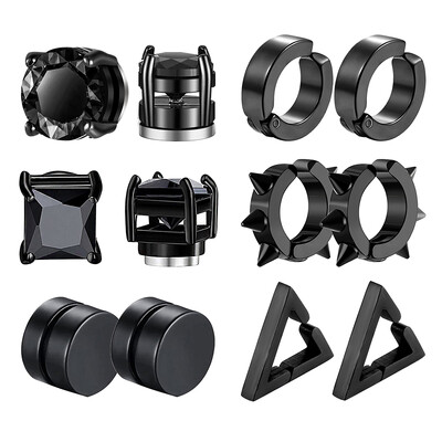 1/6 pāri nerūsējošā tērauda magnētiski auskari vīriešiem sievietēm unisex melns CZ magnēts, necaurdurošs auskaru komplekts, rotaslietas dāvana