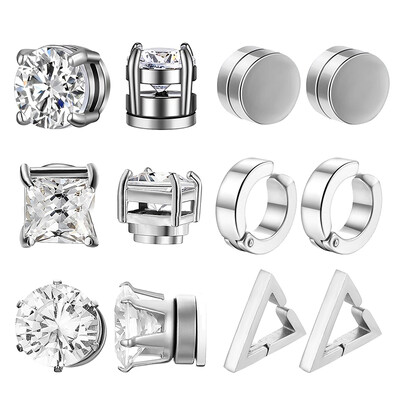 1/6 pāri nerūsējošā tērauda magnētiski auskari vīriešiem sievietēm unisex melns CZ magnēts, necaurdurošs auskaru komplekts, rotaslietas dāvana