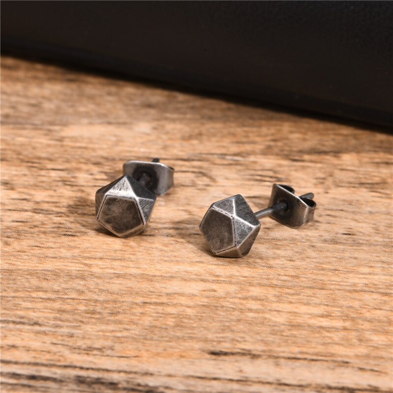 Retro pilki geometriniai auskarai vyrams berniukams, nerūdijančio plieno vyriški auskarai, roko pankroko pramoniniai papuošalai dovanos