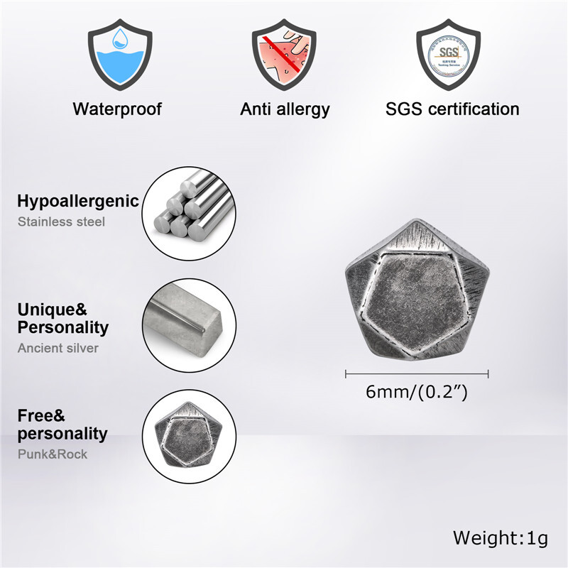 Retro pilki geometriniai auskarai vyrams berniukams, nerūdijančio plieno vyriški auskarai, roko pankroko pramoniniai papuošalai dovanos