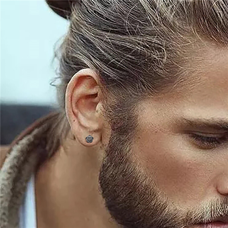 Retro pilki geometriniai auskarai vyrams berniukams, nerūdijančio plieno vyriški auskarai, roko pankroko pramoniniai papuošalai dovanos