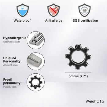Обеци за зъбни колела от неръждаема стомана за мъже, момчета, ретро сиви шипове за уши, рок пънк бижута, годишнини, подаръци за рожден ден