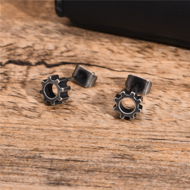 Cercei cu șuruburi din oțel inoxidabil pentru bărbați și băieți, șuruburi retro gri, bijuterii rock punk, cadouri de aniversare
