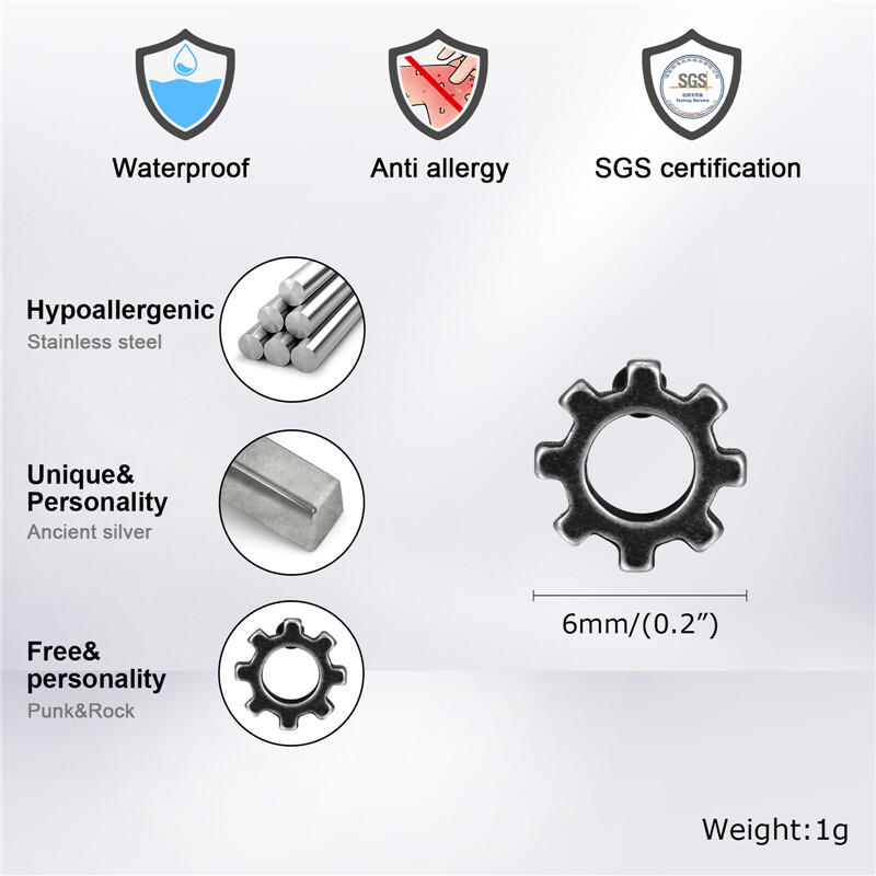 Cercei cu șuruburi din oțel inoxidabil pentru bărbați și băieți, șuruburi retro gri, bijuterii rock punk, cadouri de aniversare