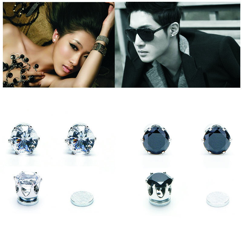 Fehér, fekete mágneses mágneses fülcsavar Könnyen használható kristálykőből készült fülbevaló, női férfi fülbevaló, csíptetős füllyuk nélküli ajándék, 1 pár