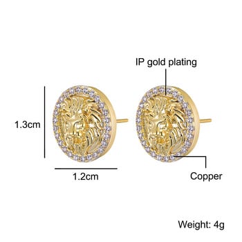 Класически лъвски обеци със златен цвят, пълни с циркон, кристални обеци за мъже, жени, хип-хоп бижута, аксесоари, подаръци