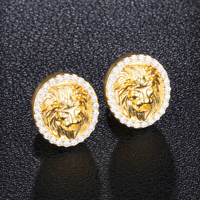 Classics Lion Stud Auskari Zelta Krāsa Pildīti Cirkona Rhinestone Auskari Vīriešiem Sievietēm Hip Hop Rotaslietas Aksesuāri Dāvanas