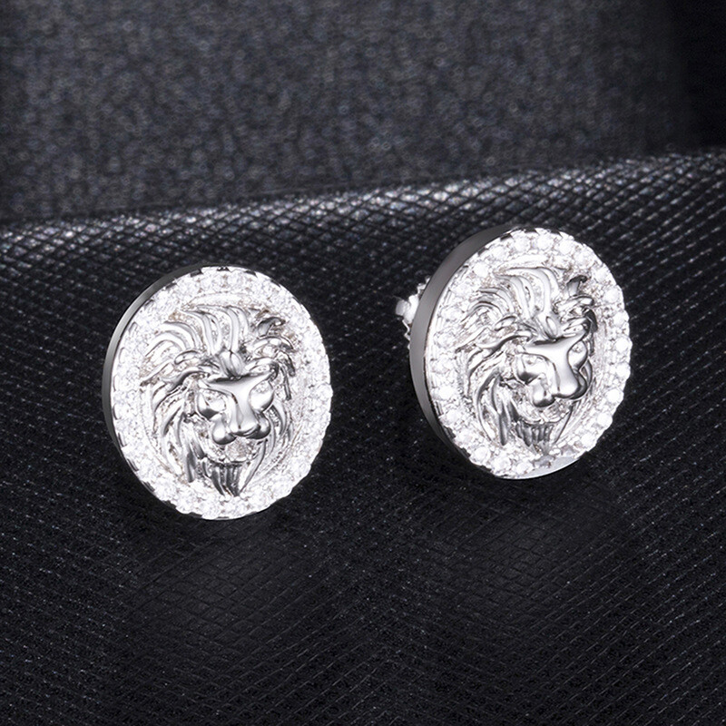 Classics Lion Stud Fülbevaló Arany színű kitöltött cirkon strasszos Férfi Férfi Női Hip Hop Ékszer Kiegészítők Ajándékok