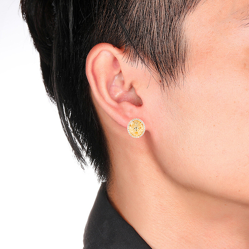 Classics Lion Stud Fülbevaló Arany színű kitöltött cirkon strasszos Férfi Férfi Női Hip Hop Ékszer Kiegészítők Ajándékok