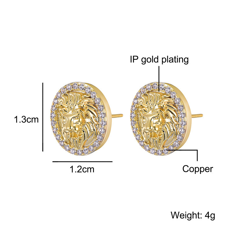 Classics Lion Stud Fülbevaló Arany színű kitöltött cirkon strasszos Férfi Férfi Női Hip Hop Ékszer Kiegészítők Ajándékok