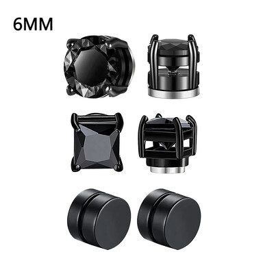 6 vnt. kristaliniai stiprūs magnetiniai auskarai auskarai vyrams ir moterims Pankų apvalūs cirkonio magnetiniai auskarai, neveriantys papuošalai