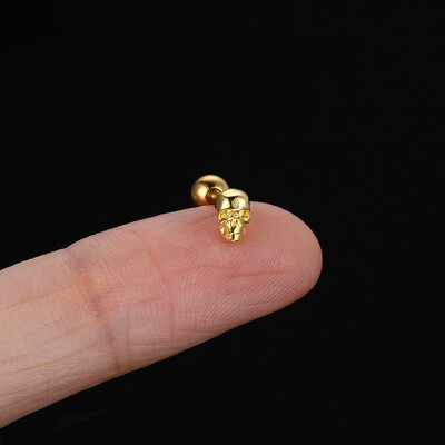 Cercei cu craniu pentru femei, stil punk, schelet mic, piercing din oțel inoxidabil, Helix, culoare auriu, șurub, ureche, cadou de Halloween CC177