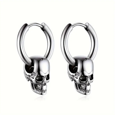 1 ζευγάρι μαύρα σκουλαρίκια Skull Head And Hoops Πολυτελή Σκουλαρίκια Ανδρικό Σκουλαρίκι για Κοσμήματα 2024, Ανδρικό σκουλαρίκι από ανοξείδωτο ατσάλι Γυναικεία, Go