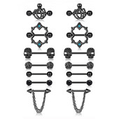 7 ζεύγη από ανοξείδωτο ατσάλι 316L μαύρα γυναικεία δαχτυλίδια τρυπήματος θηλής, χταπόδι, κρανίο, κωνική αλυσίδα και άλλο δαχτυλίδι θηλής με μπάρα