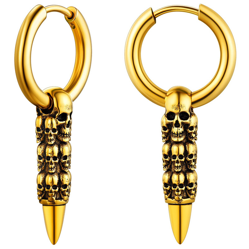 1 pāris Cool Goth Skull Bullet auskaru vīriešiem un sievietēm, melni/vara Helovīna auskari, nerūsējošais tērauds.