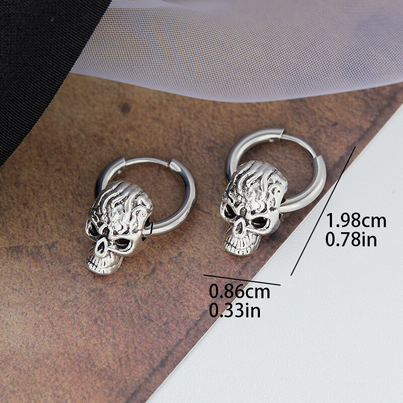 Europa și Statele Unite ale Americii Cercei cu craniu din oțel inoxidabil cu personalitate exagerată Cold Wind Hip-hop întunecat Cercei neutri punk