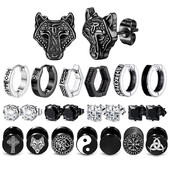 1pora gotikinių vikingų runų auskarų, skirtų moterims, vyrams, nerūdijančio plieno kubinio cirkonio akmens pankroko auskarų vėrimo papuošalai